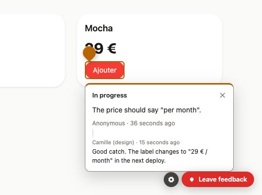 The pin stays on the page with the status of its issue.